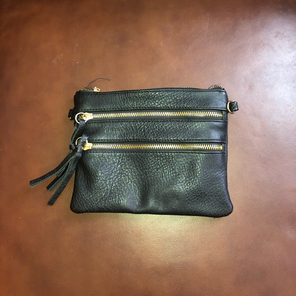 Black faux leather clutch